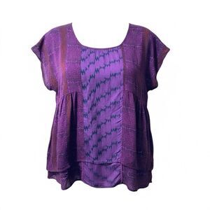 American Eagle Womens L/G Purple Multi Baby Doll Top